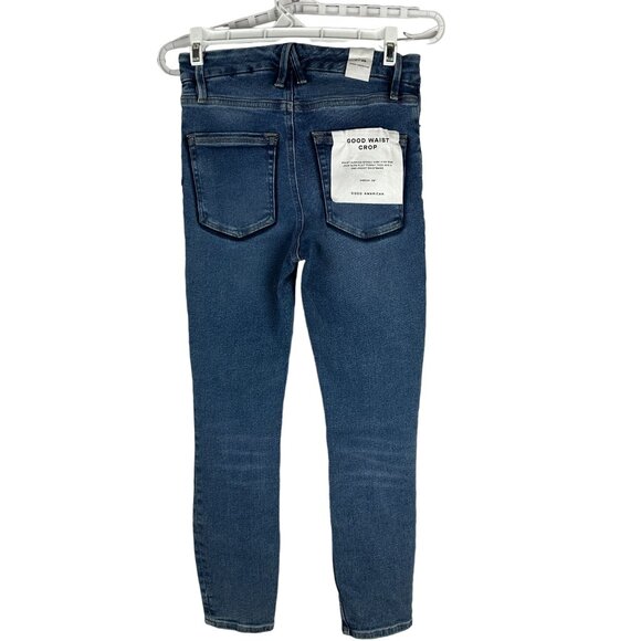 Good American Womens Good Waist Crop Skinny High Rise Ripped Jeans Size 25 Blue - Picture 2 of 9